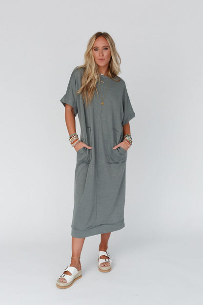 The Nest Laurel Short Sleeve Maxi Dress - Olive