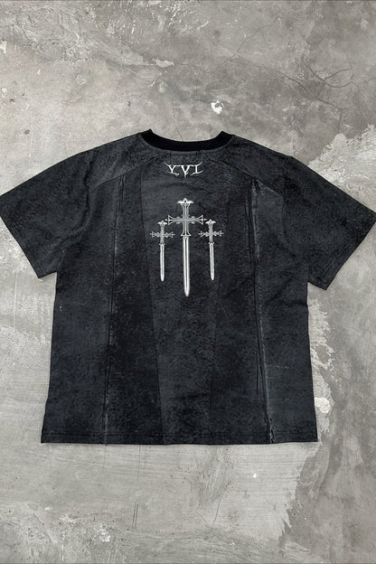 Dark Trend Black White Print Short Sleeve T-shirt
