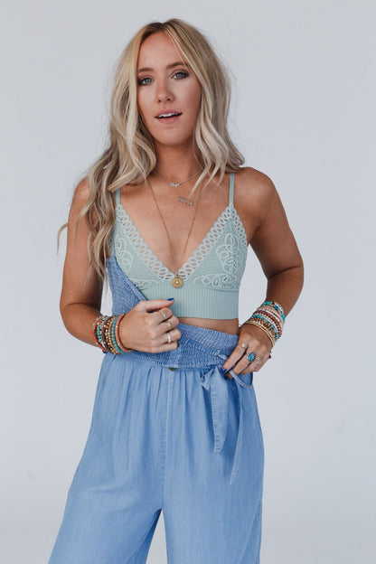 Audra Waistband Loop Lace Bralette - Sage
