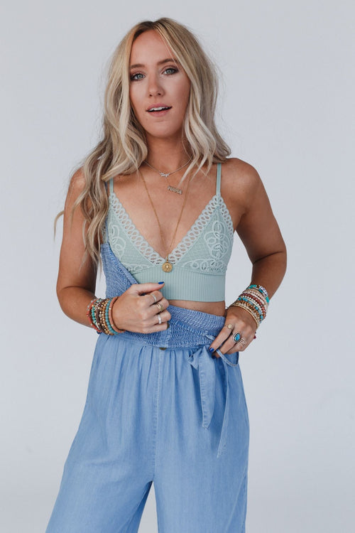 Audra Waistband Loop Lace Bralette - Sage