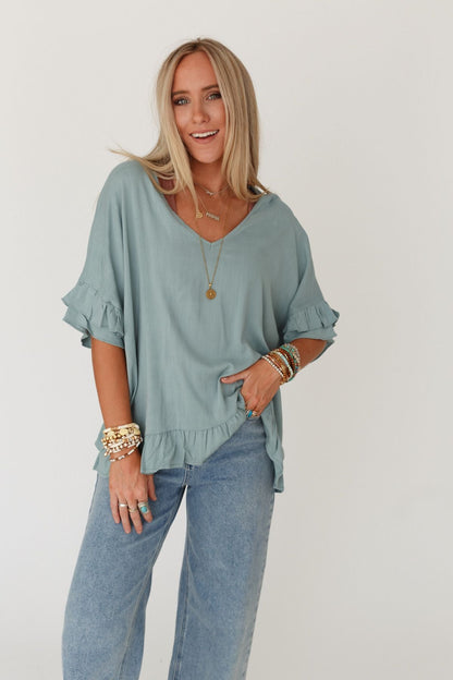The Nest Let Me Be Ruffled Top - Beach Glass