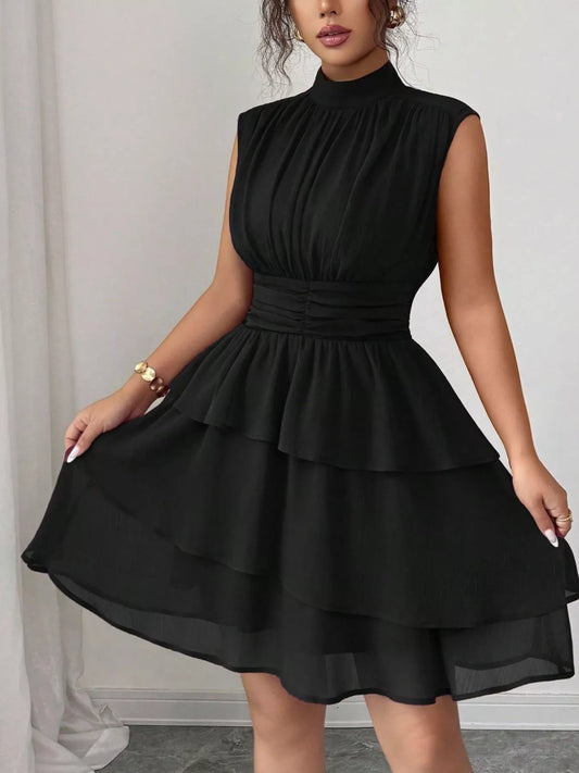 Ruffle Romance Dress | Ruffle Sleeveless Mock Neck Dress