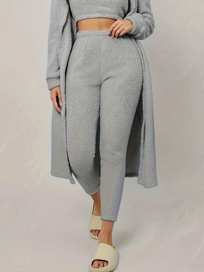 Hazel Blues® |  Fuzzy Tank Long Sleeve Cardigan and Pants 3-Piece Lounge Set