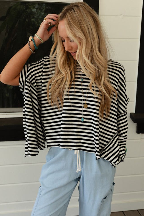 French Riviera Striped Top - Black
