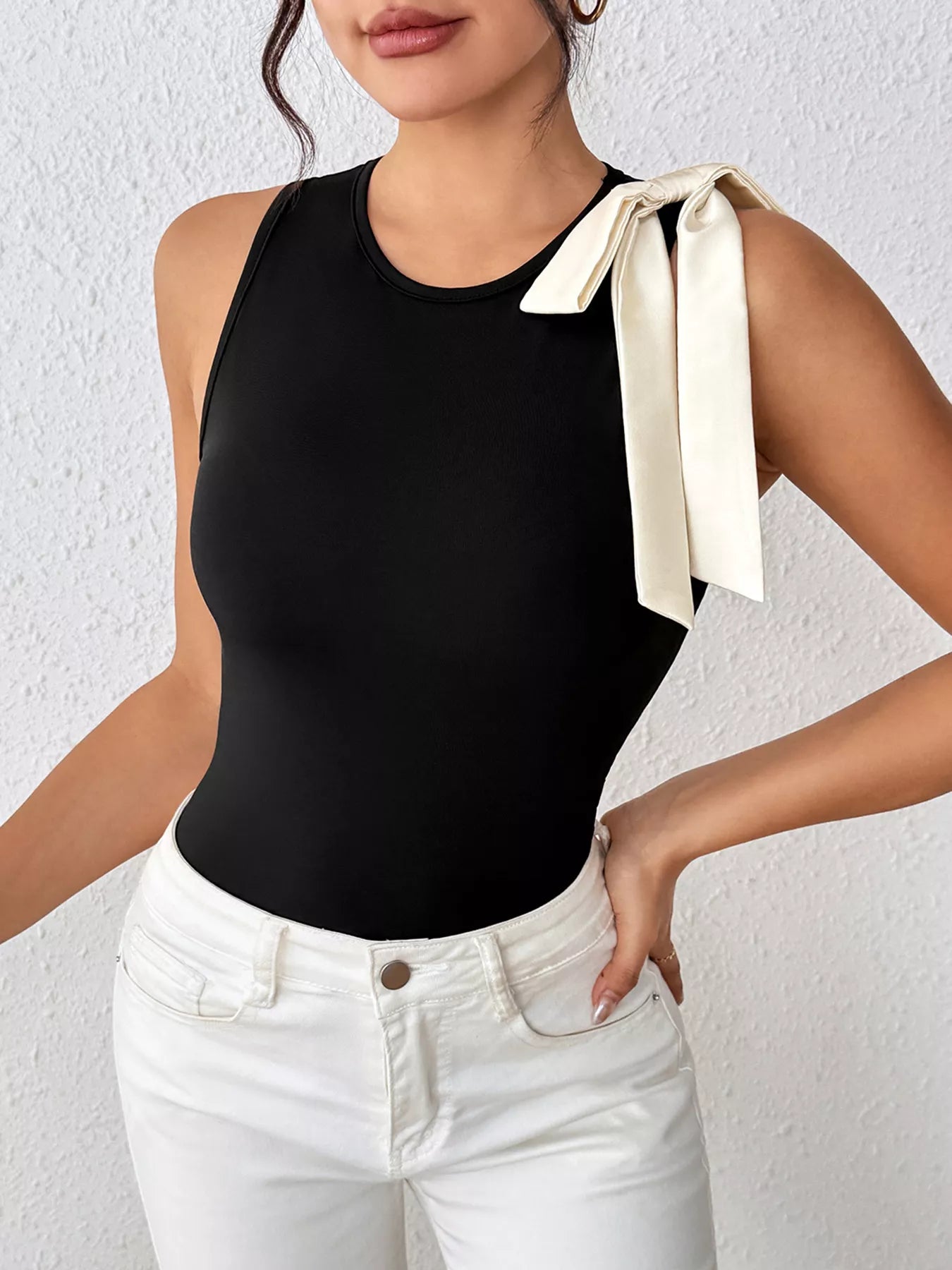 Hazel Blues® |  Bow Detail Sleeveless Bodysuit
