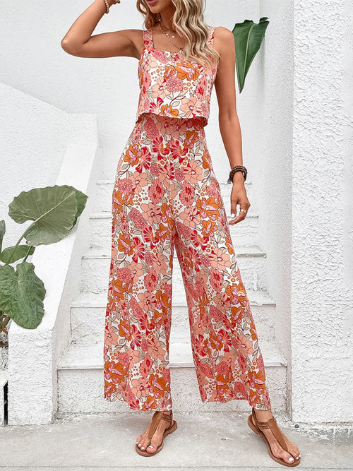 Hazel Blues® |  Floral Print Sleeveless Wide Leg Jumpsuit