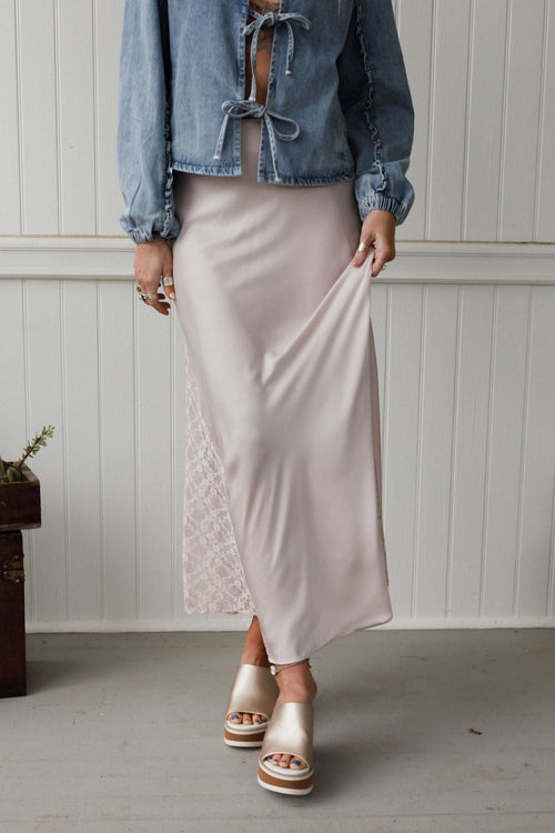 Satin Starlight Lace Skirt - Pearl