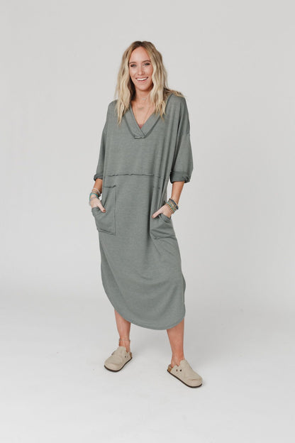 The Nest Meadow Long Sleeve Slit Maxi Dress - Light Olive
