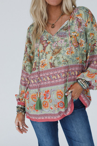 The Nest Lani Border Print Top - Sage