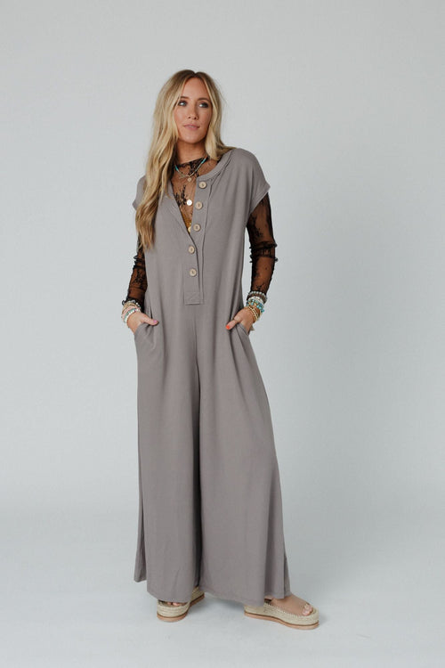 The Nest Davina Wide Leg Jumpsuit - Mushroom