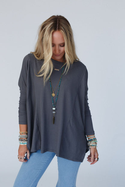 The Nest Rosemary Contrast Long Sleeve Top - Charcoal