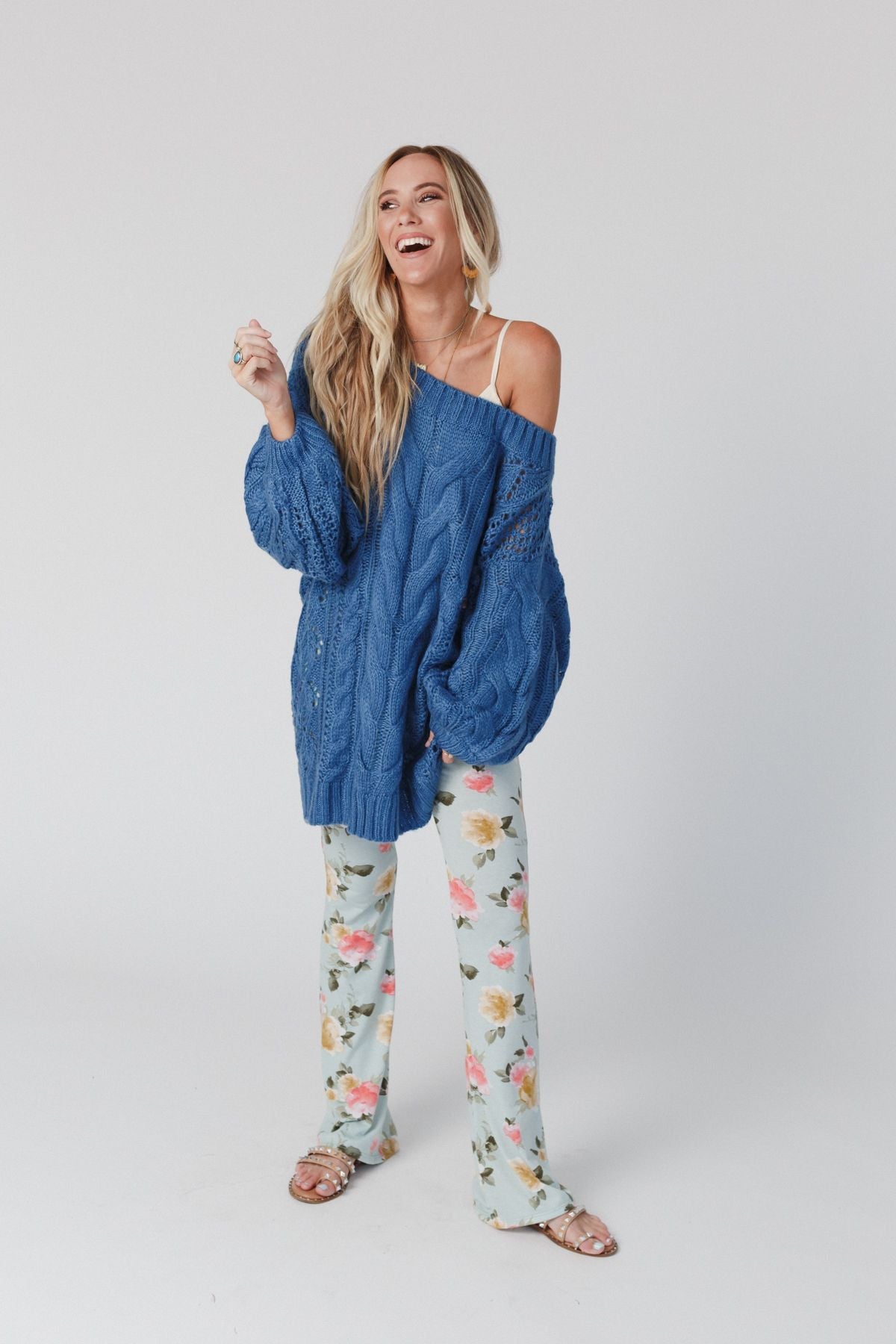 Golden Hour Bubble Sleeve Sweater Dress - Blue