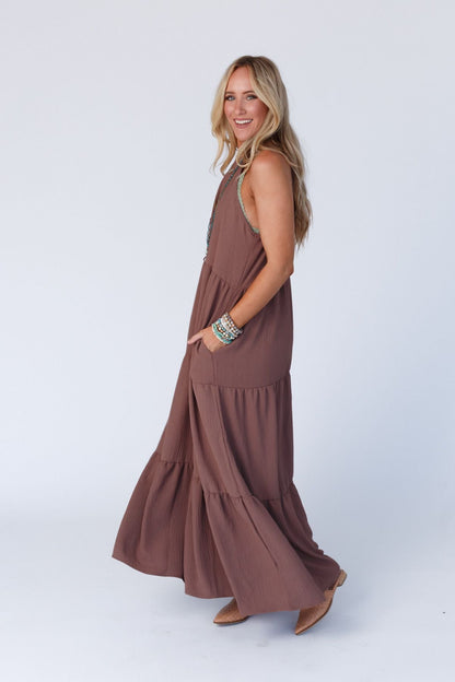The Nest Scarlett Baby Waffle Tiered Maxi Dress - Mocha
