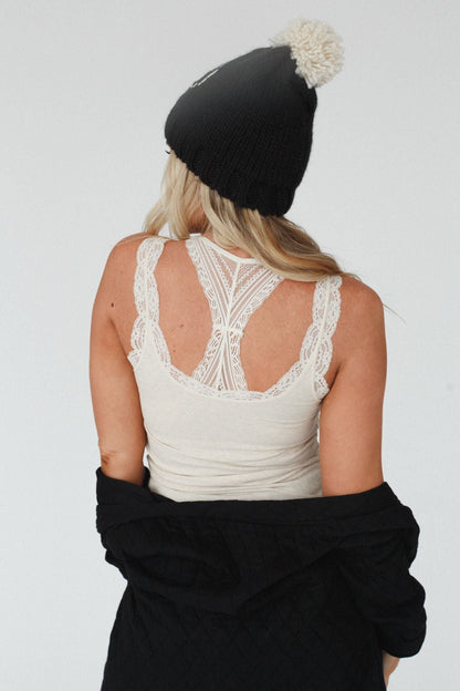 In Between Lace Trimmed Tank Top - Oatmeal