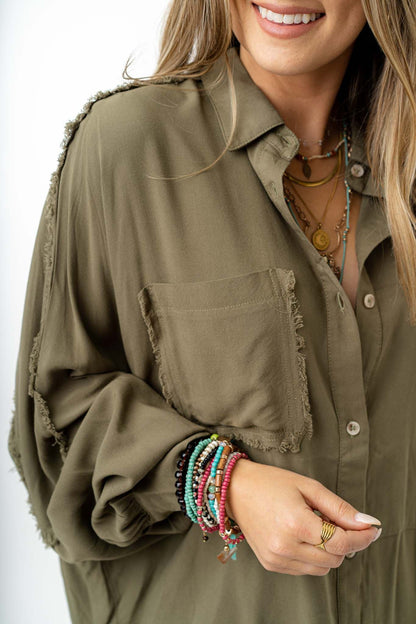 Bradley Button Down Top - Olive