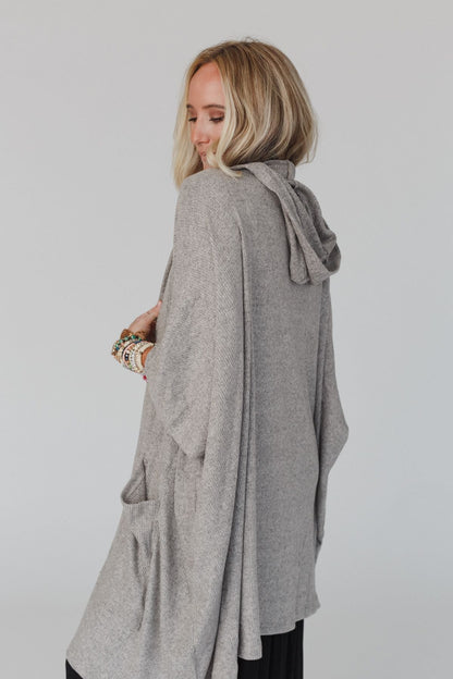 The Nest Boho Essential Hooded Ribbed Sweater - Oatmeal