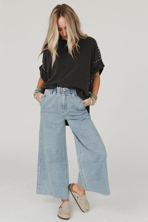 Simply You Wide Leg Jeans - Washed Denim