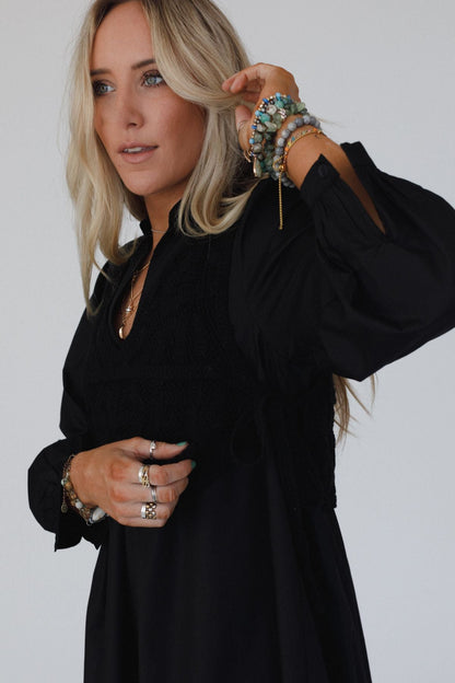 Sweet Edge Crochet Vest Tunic Dress - Black