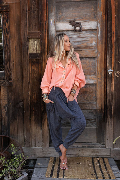 Bono Oversized Hoodie Top - Peach