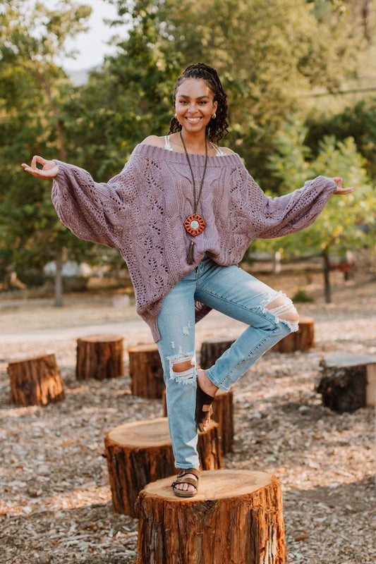 Golden Hour Bubble Sleeve Sweater Dress - Lavender