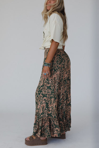 Paisley Dream Ruffled Pants - Green