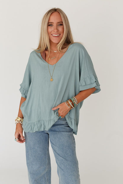 The Nest Let Me Be Ruffled Top - Beach Glass
