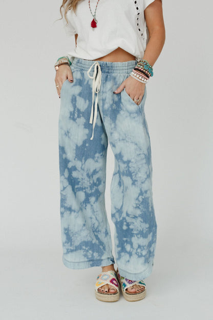 The Nest So Comfy Wide Leg Denim Pant - Bleach Dye Denim