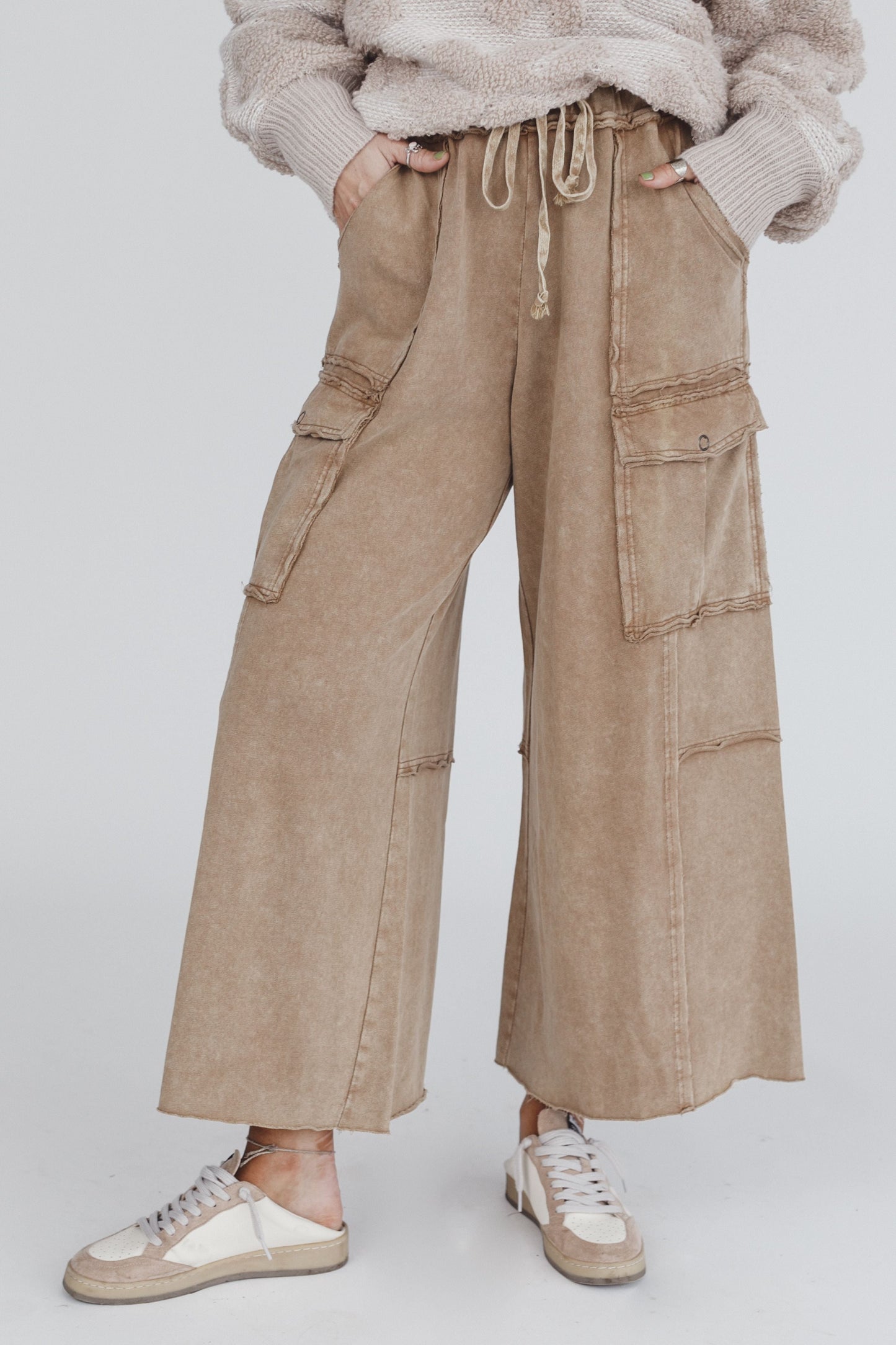 Game On Cargo Wide Leg Pant - Latte