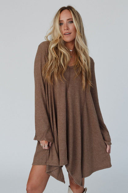 The Nest Golden Hour Long Bell Sleeve Tunic Dress - Mocha