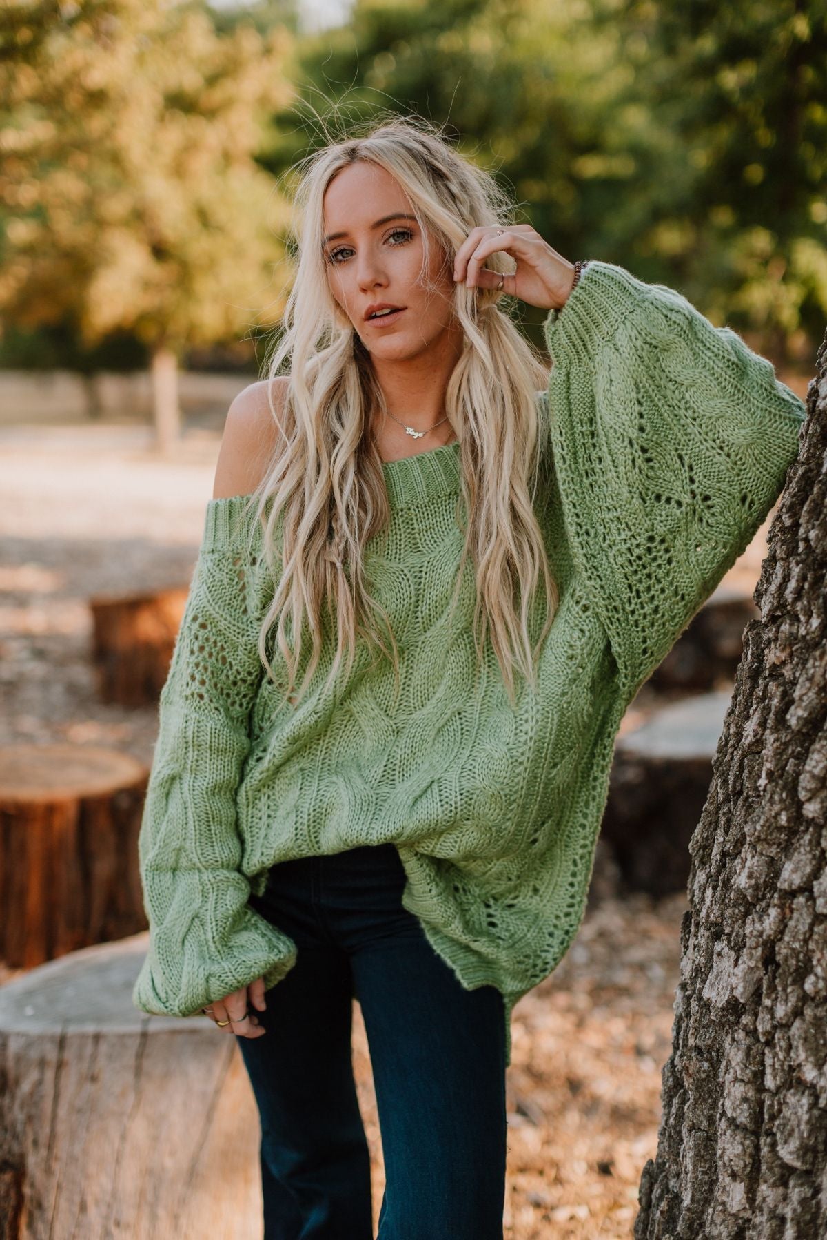 Golden Hour Bubble Sleeve Sweater Dress - Light Green