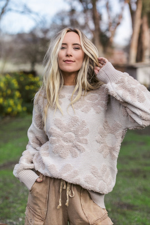 Zinnia Textured Flower Top - Beige