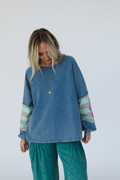 Petal Patch Pullover Top - Blue
