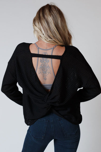 The Nest Flattering Open Back Thermal Knit Top - Black