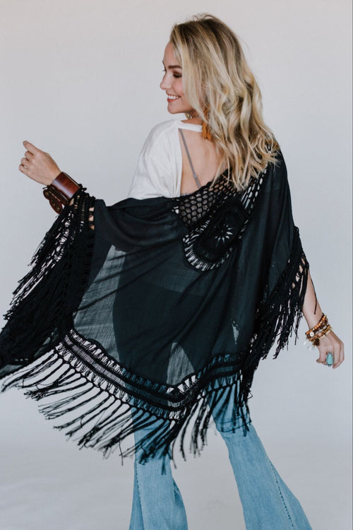 Dreamy Macramé Kimono - Black