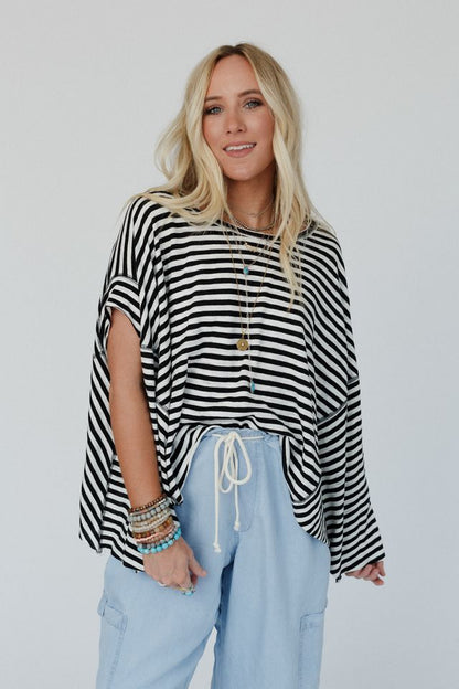 French Riviera Striped Top - Black