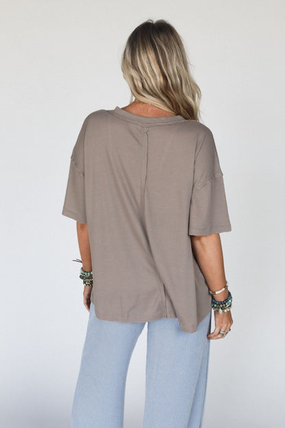 The Nest Soft Plume Henley Top - Mocha