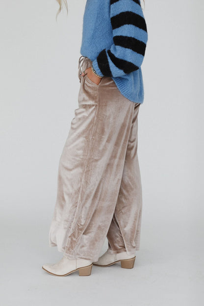 The Nest Relaxing Robin Velvet Wide Leg Pant - Taupe