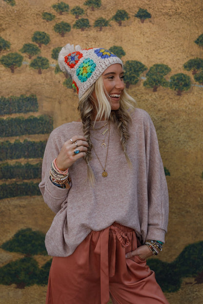 The Nest Fly With Me Batwing Sleeve Knit Sweater - Sand