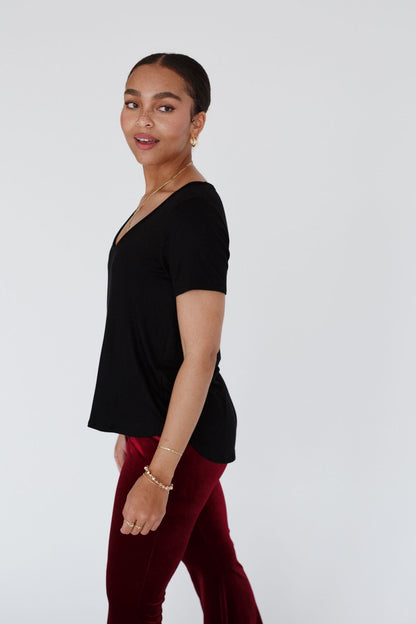 Scoop Neck Bralette Tee - Black