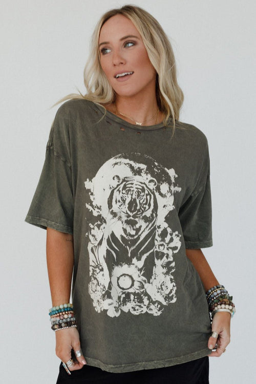 Tiger Moon Graphic Tee - Iron