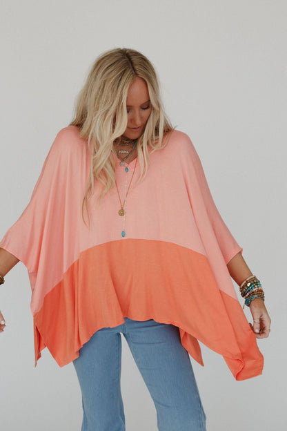 The Nest Coffee Sunsets V Neck Top - Dark Peach Tangerine