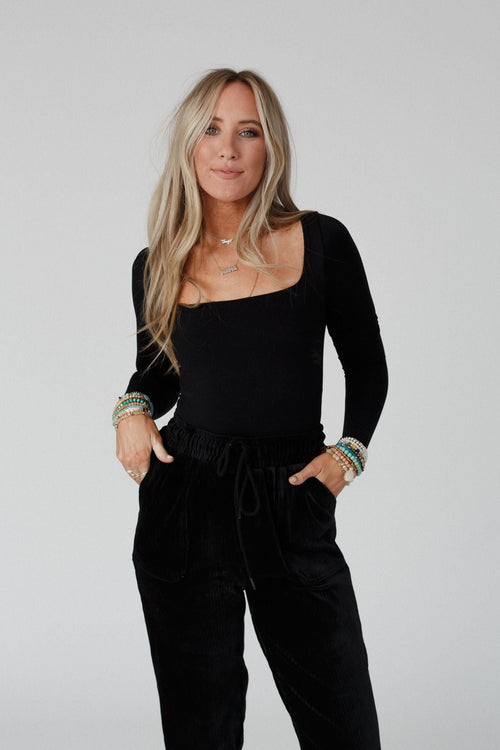 Emmi Square Neck Long Sleeve Top - Black
