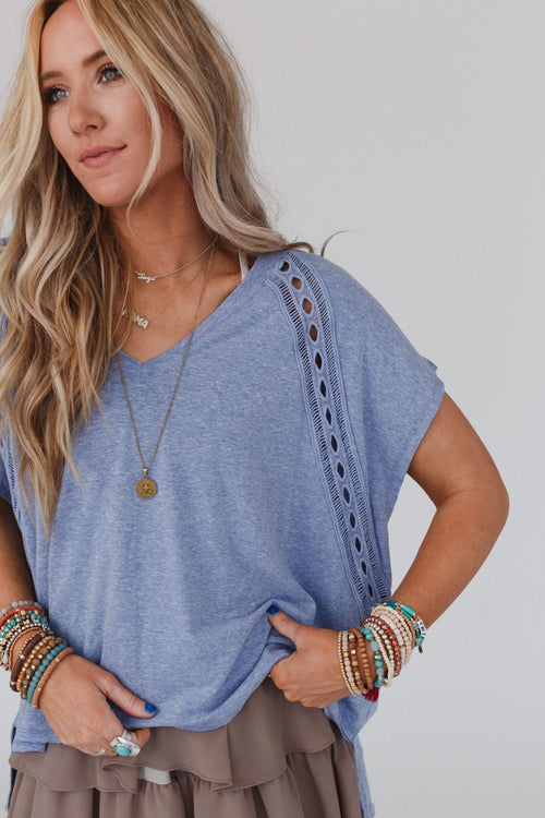 The Nest Camden Lace V Neck Top - Denim