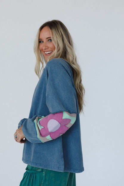 Petal Patch Pullover Top - Blue