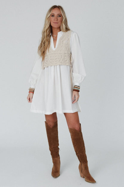 Sweet Edge Crochet Vest Tunic Dress - White