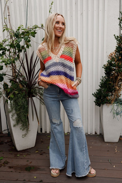 Wrapped Up In Color Knit Vest - Cream Multi