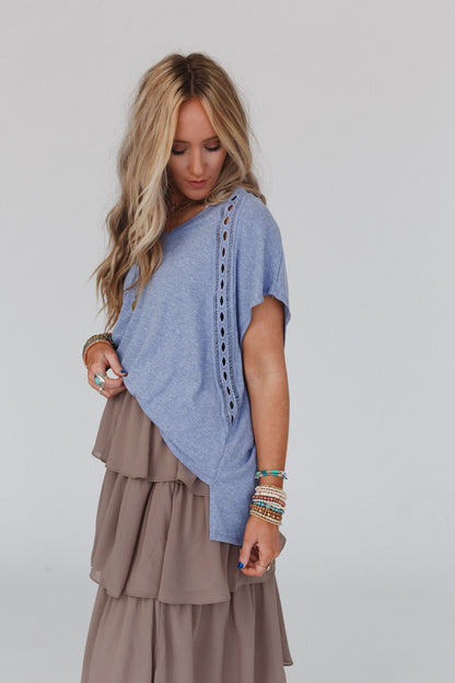 The Nest Camden Lace V Neck Top - Denim