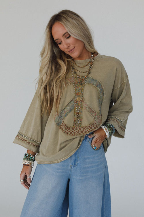 Josephine Peace Patchwork Top - Olive