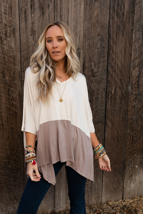 The Nest Coffee Sunsets V Neck Top - Cream Mocha