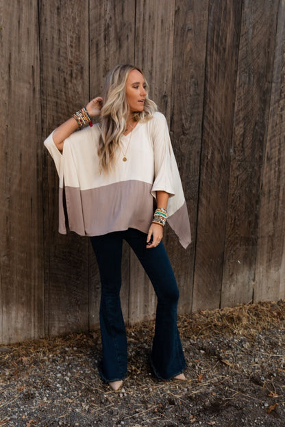 The Nest Coffee Sunsets V Neck Top - Cream Mocha